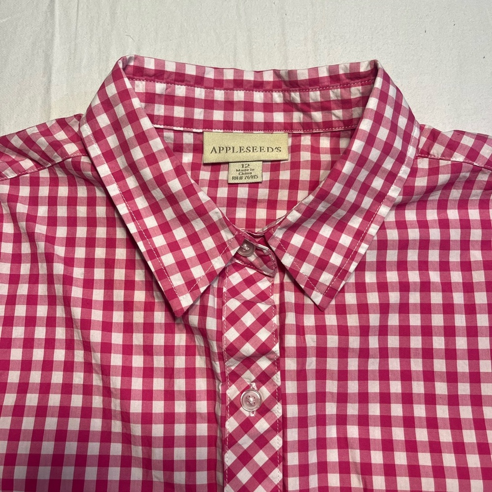 Appleseeds Raspberry hot pink gingham button down blouse 12 - Picture 2 of 8